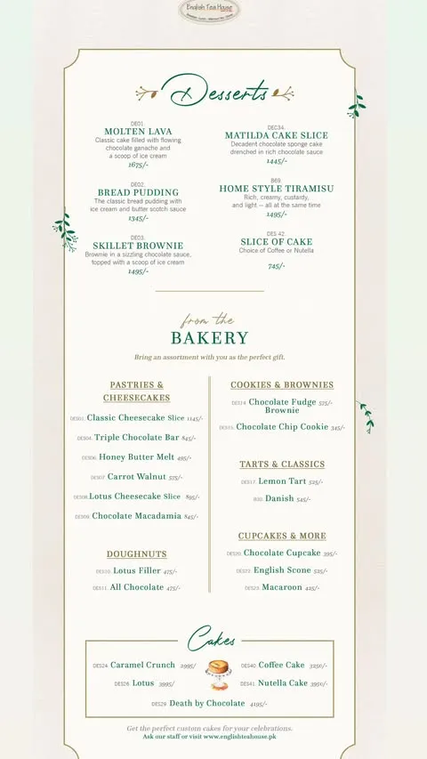 English Tea House menu
