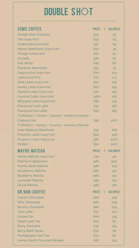 Double Shot cantt menu