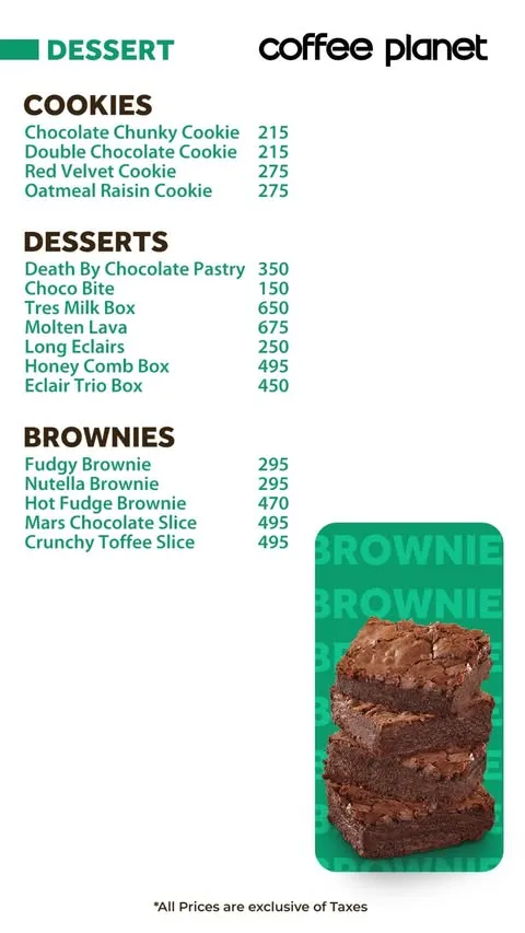 Coffee Planet menu