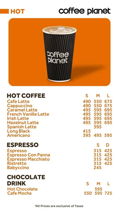 Coffee Planet menu