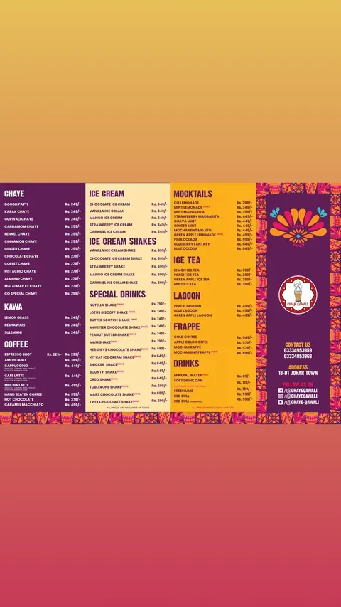 Chaye Qawali menu