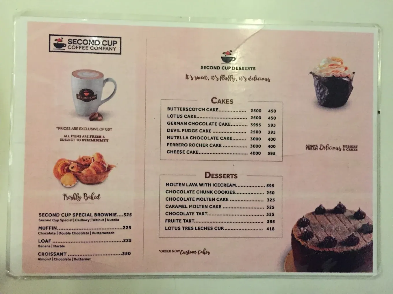 Second Cup Coffee Company menu