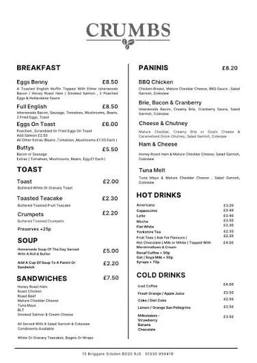 Crumbs The Bakers menu