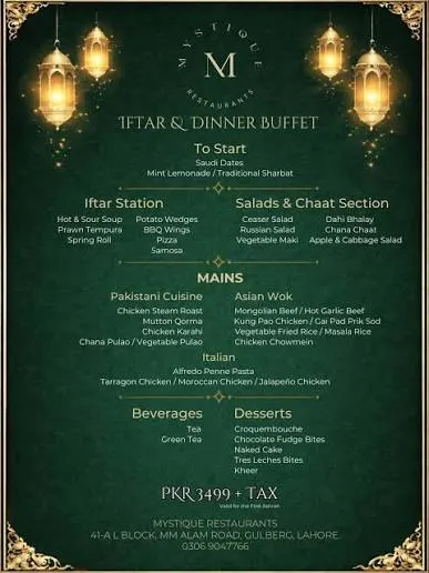 Mystique Restaurants Lahore menu