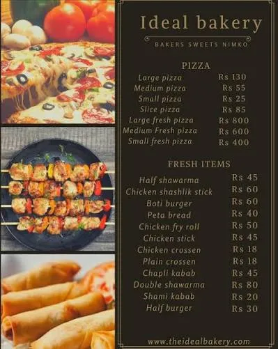 Ideal Bakers menu