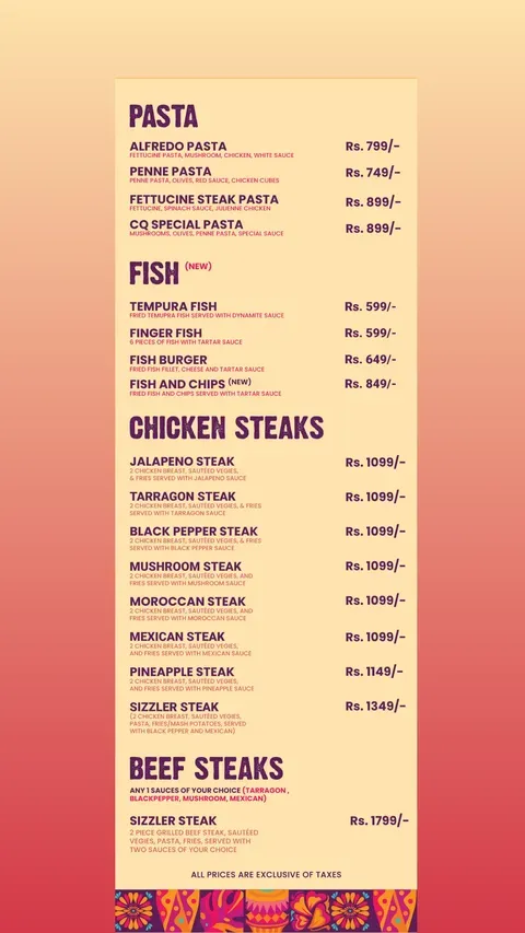 Chaye Qawali menu
