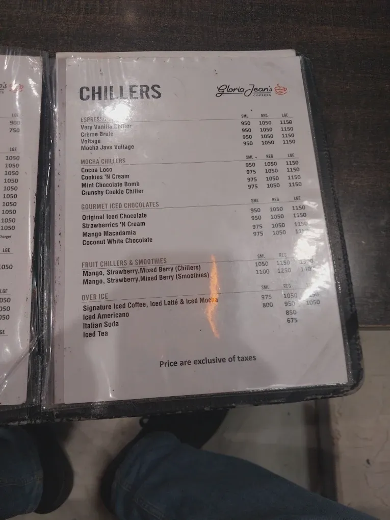 Gloria Jean's Coffees Mall of Lahore menu