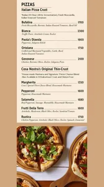 Paola's Cosa Nostra menu