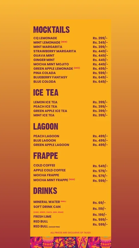 Chaye Qawali menu