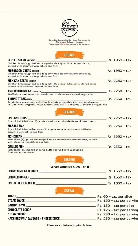 Gloria Jean's Coffees menu