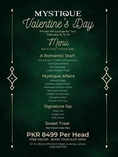 Mystique Restaurants Lahore menu