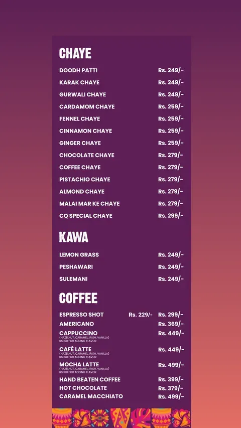 Chaye Qawali menu