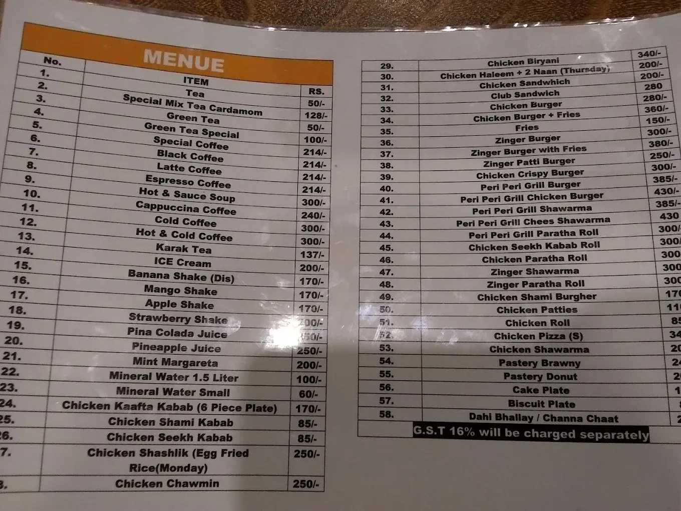 Pak Tea House menu