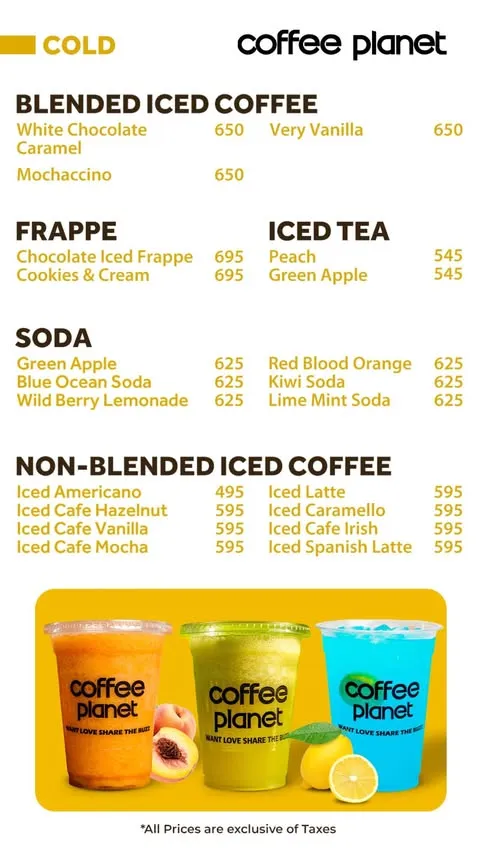 Coffee Planet menu