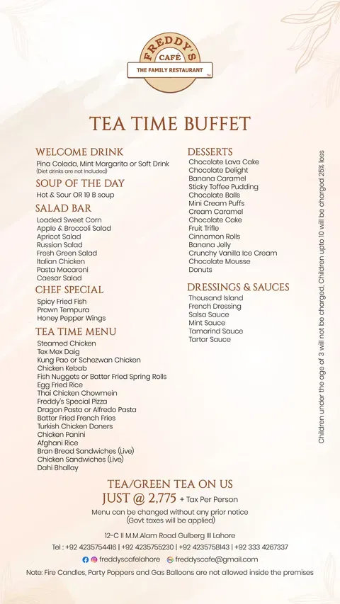 Freddy's Café menu