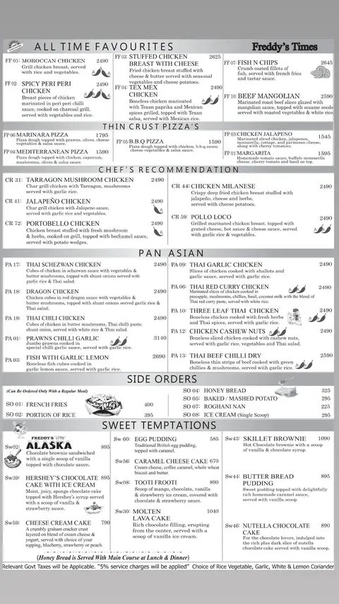 Freddy's Café menu