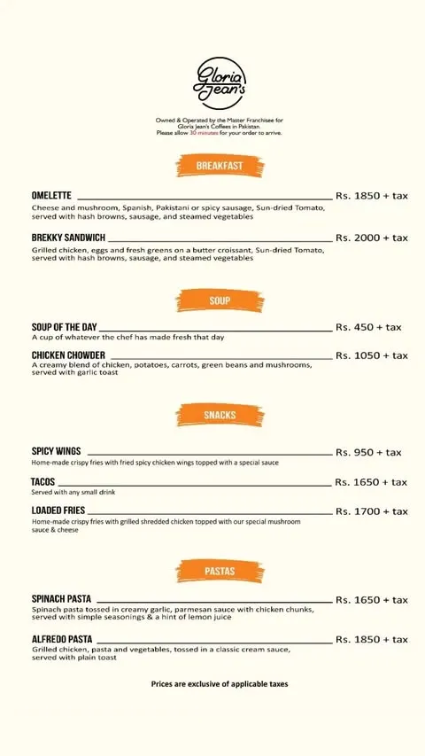 Gloria Jean's Coffees menu