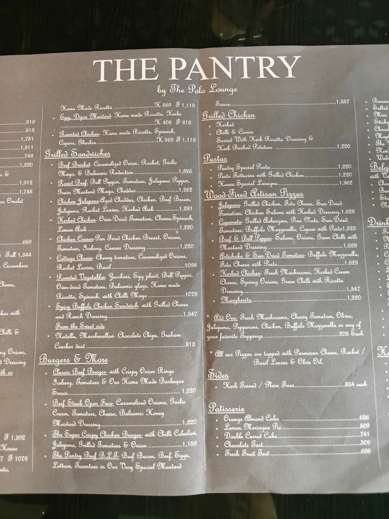 The Pantry by the Polo Lounge menu
