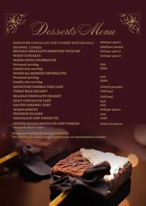 Dessertery menu