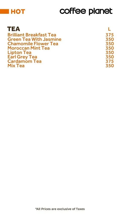 Coffee Planet menu