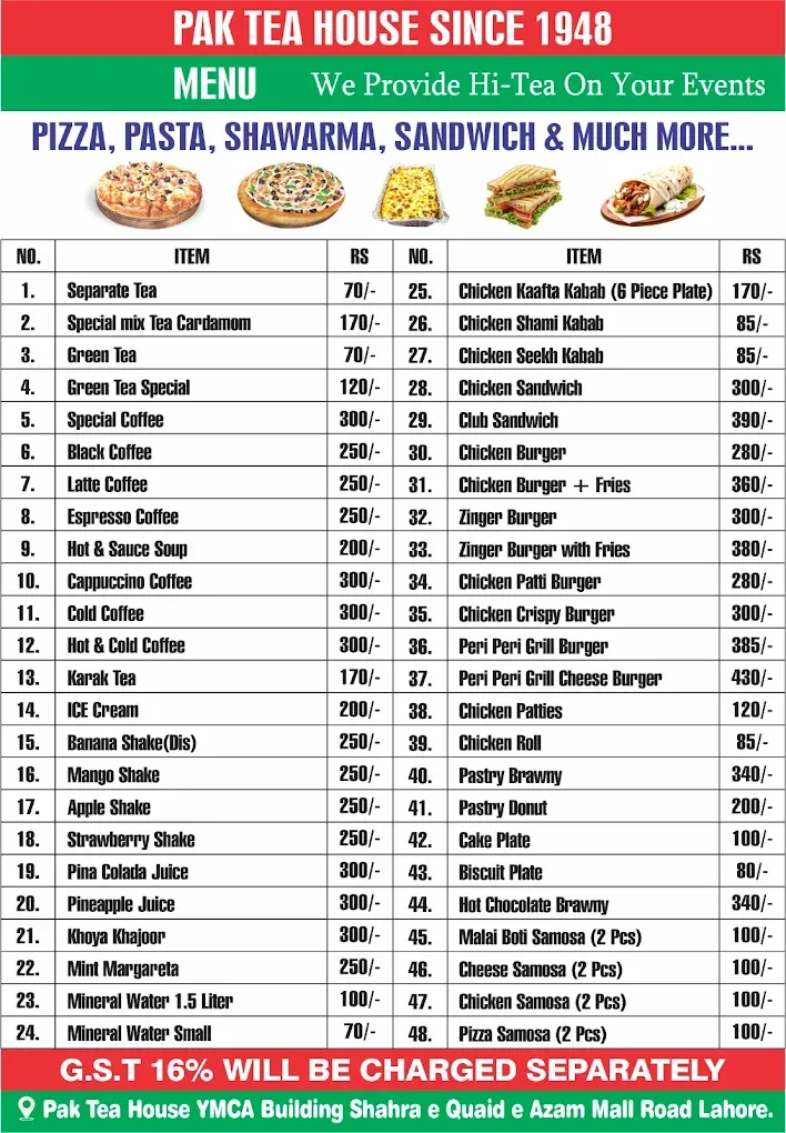 Pak Tea House menu