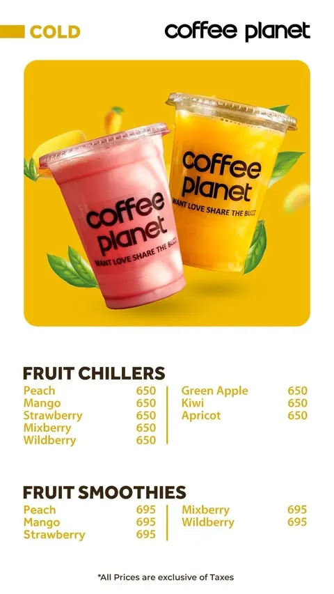 Coffee Planet menu