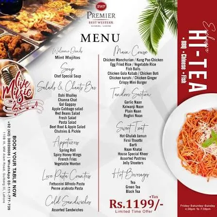 Best Western Premier Hotel Gulberg Lahore menu