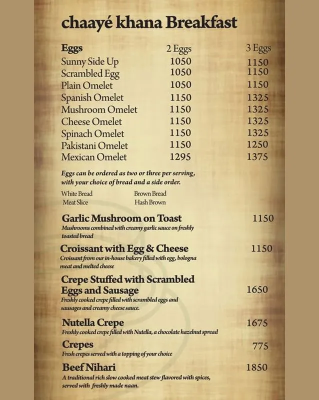 Chaaye Khana DHA 4 menu