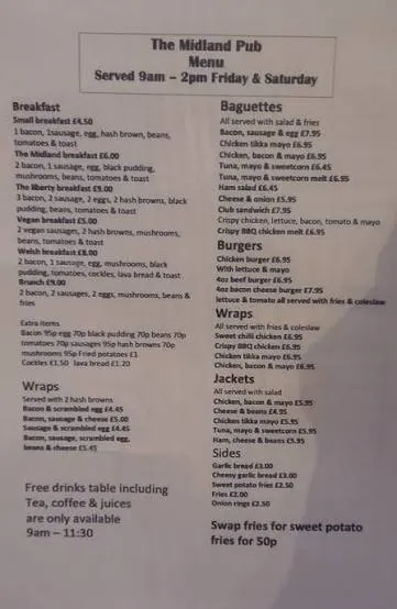 Midland Hotel menu