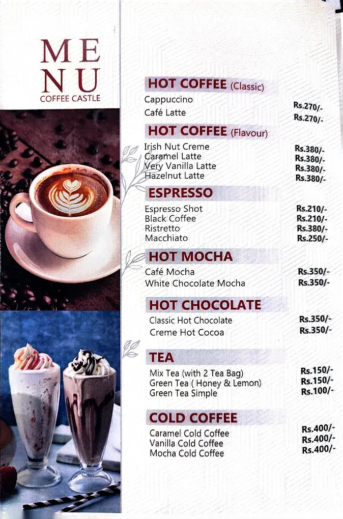 Coffee Castle menu