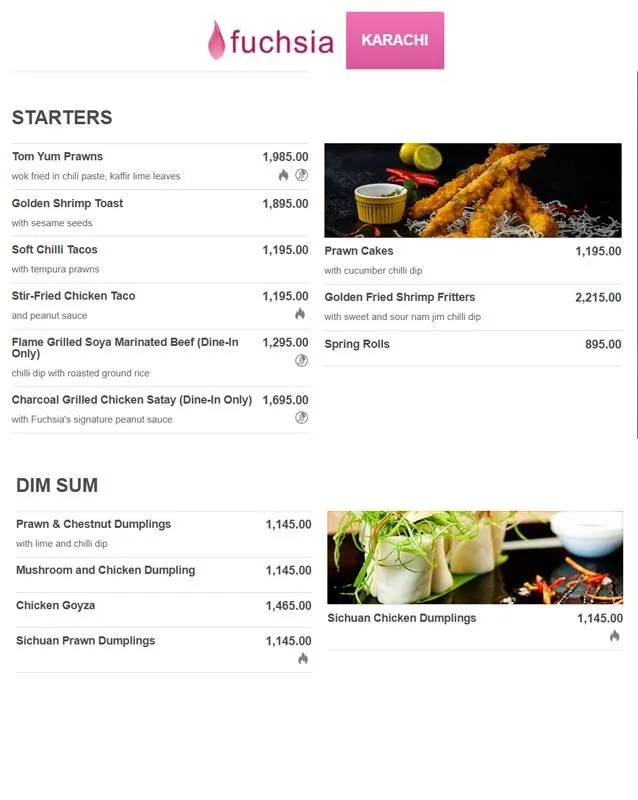 Fuchsia Kitchen menu