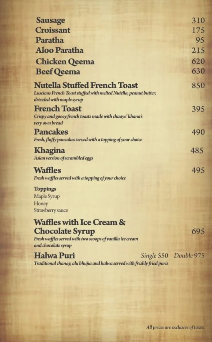 Chaaye Khana Bahria Town menu