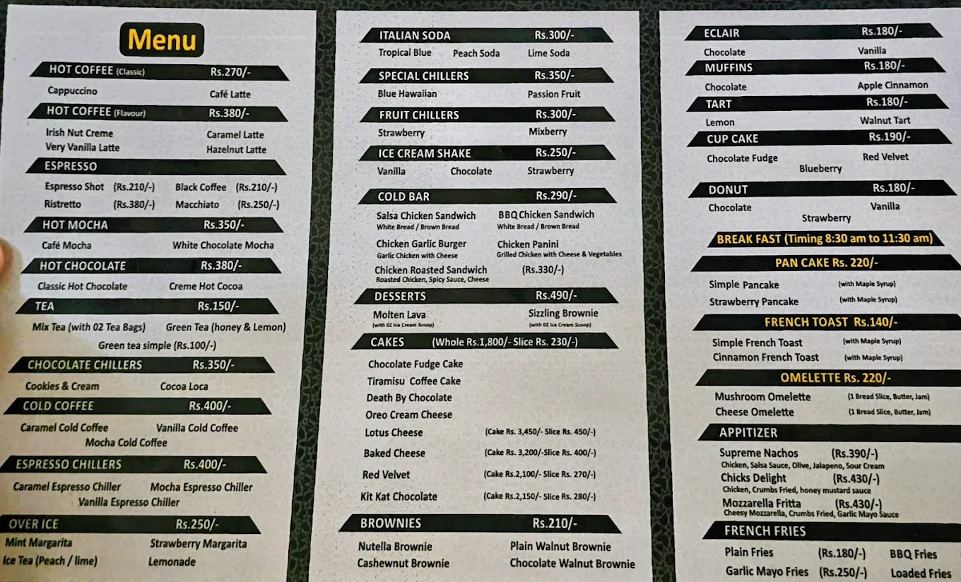 Coffee Castle menu