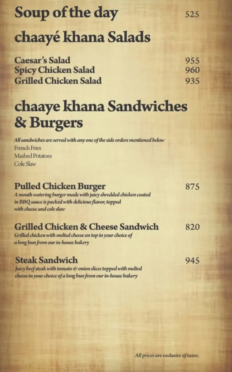 Chaaye Khana Bahria Town menu