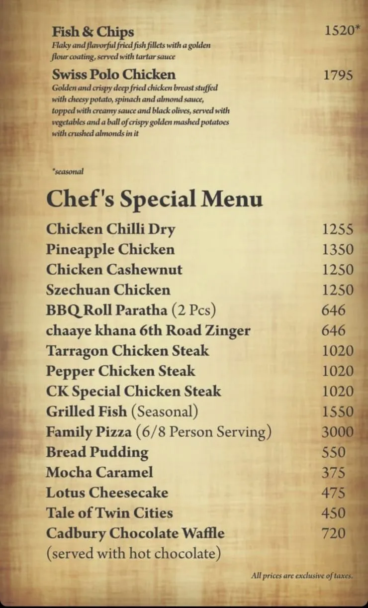 Chaaye Khana Bahria Town menu