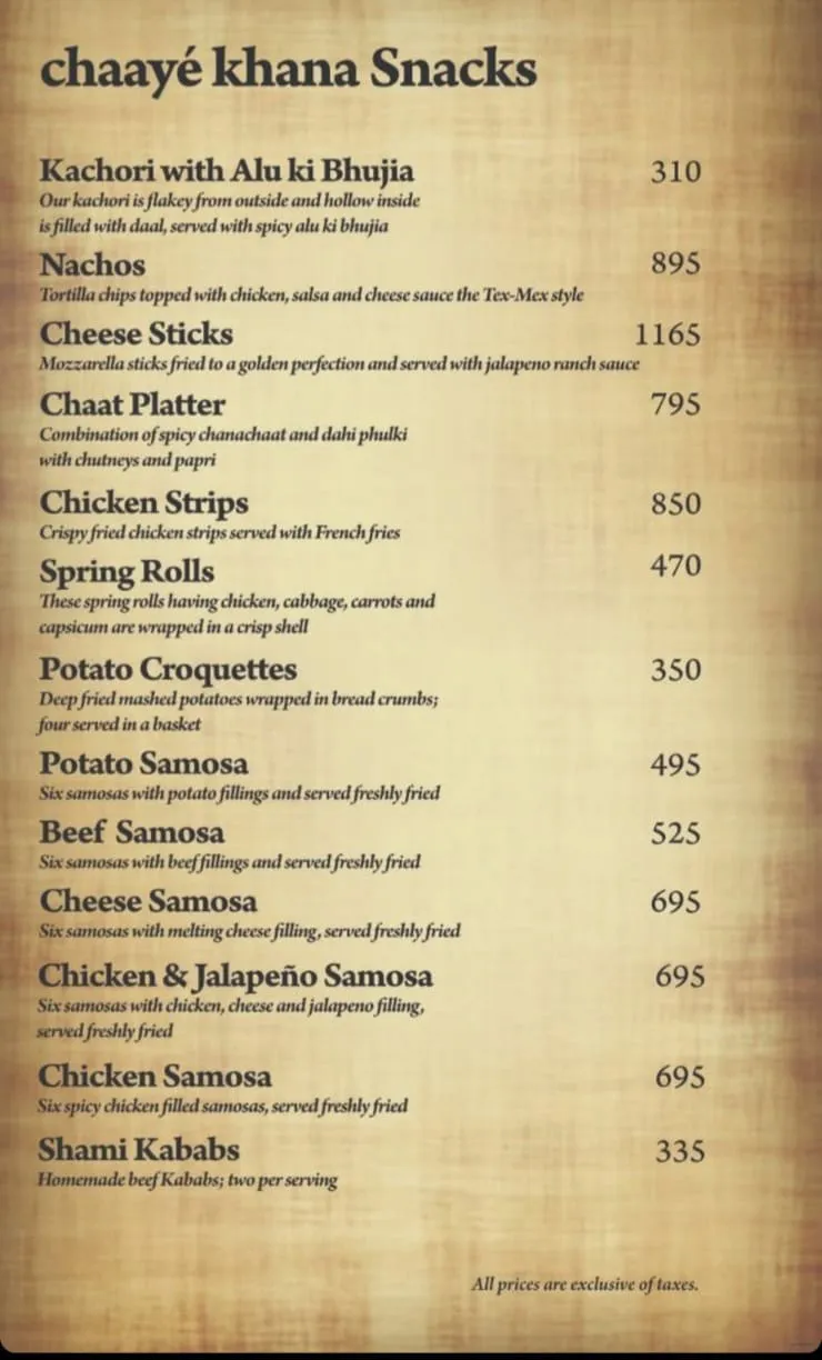 Chaaye Khana Bahria Town menu