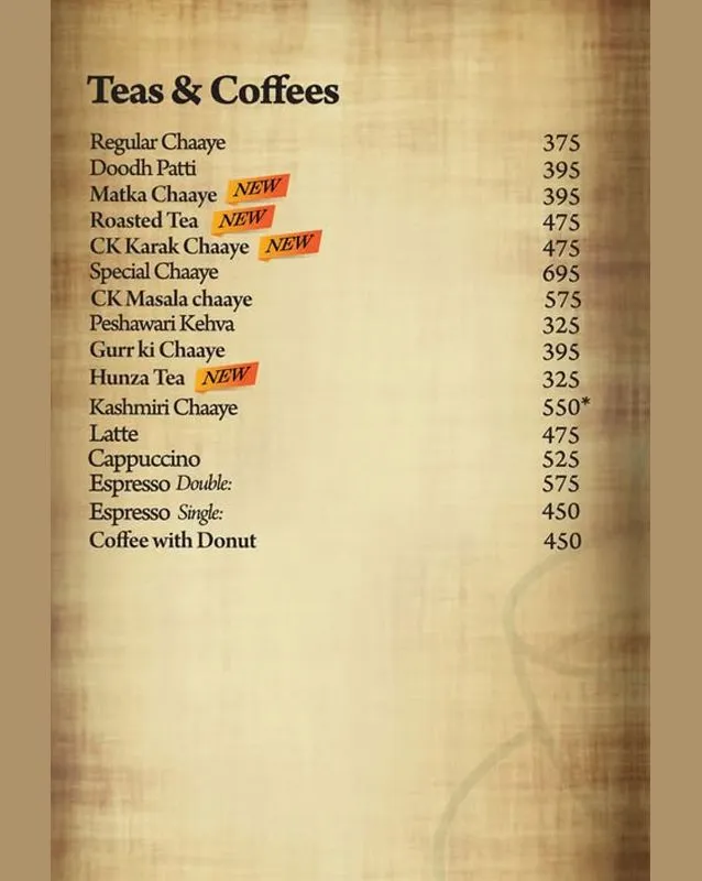 Chaaye Khana DHA 4 menu