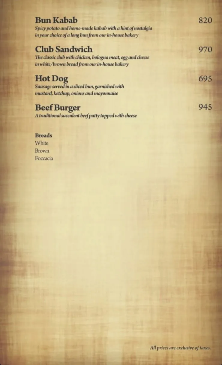 Chaaye Khana Bahria Town menu