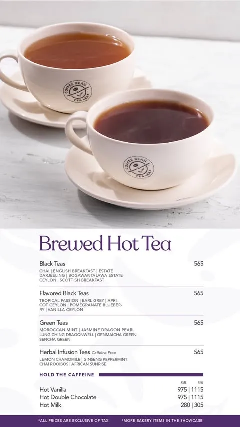 The Coffee Bean & Tea Leaf menu