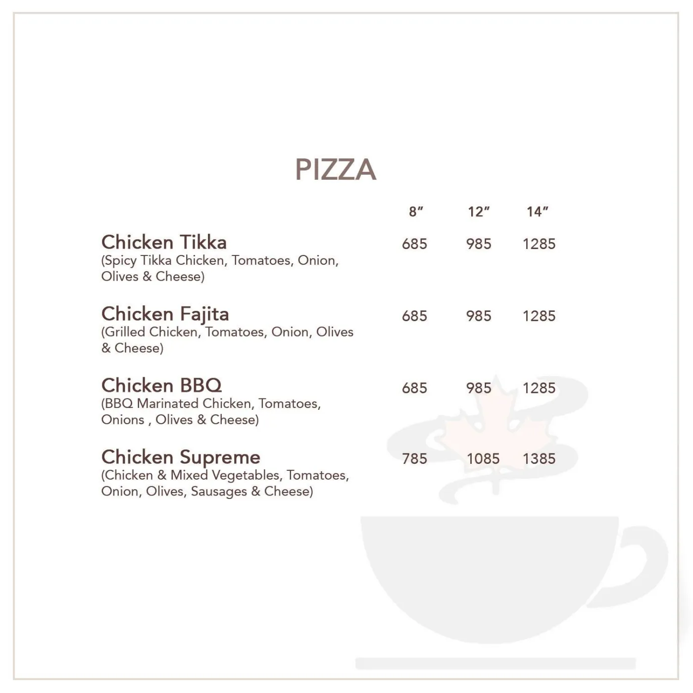 Second Cup Jinnah Park menu