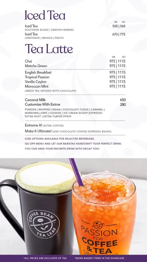 The Coffee Bean & Tea Leaf menu