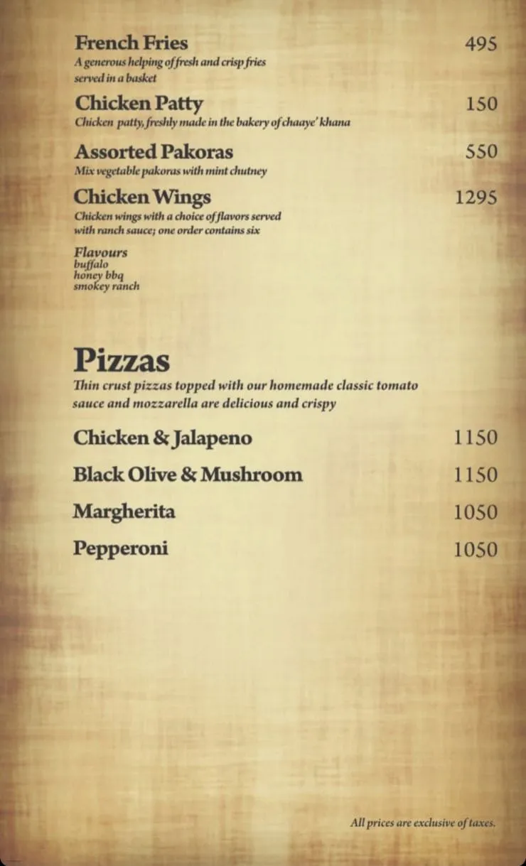 Chaaye Khana Bahria Town menu