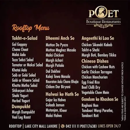 Poet Mughlai menu