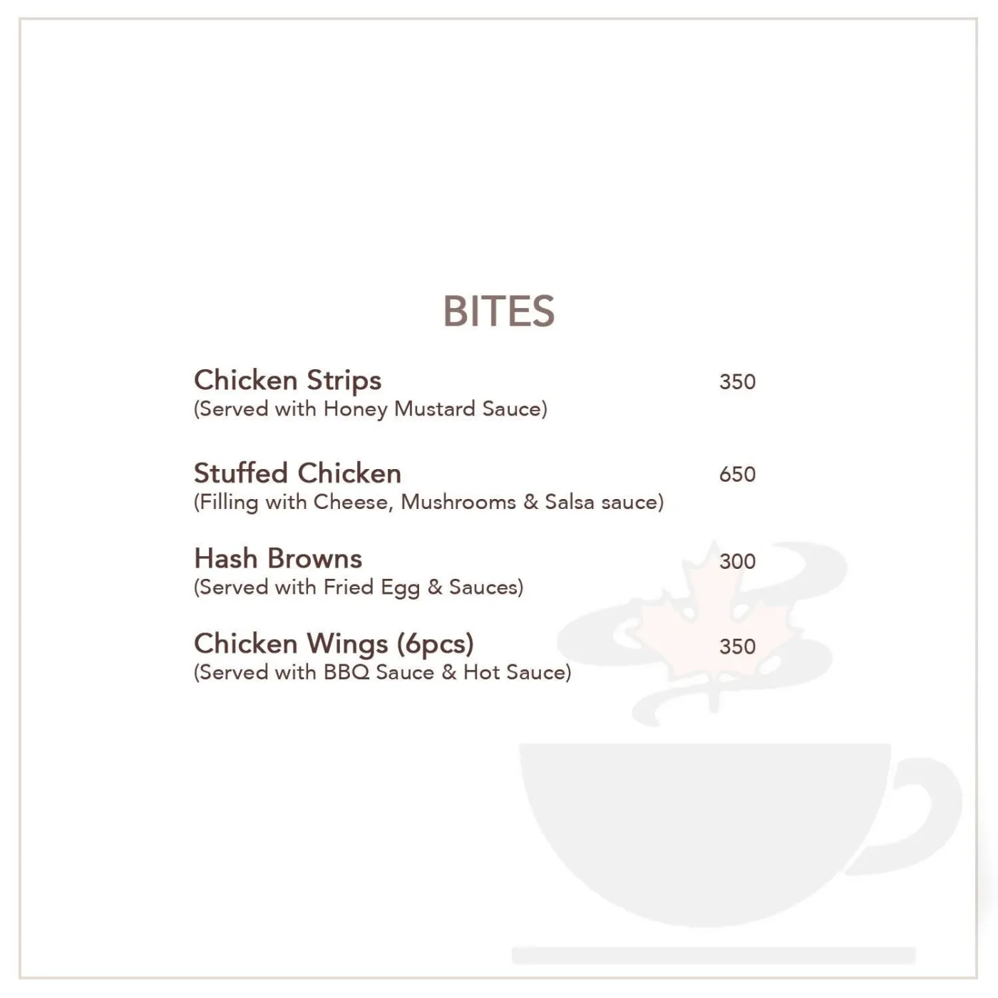Second Cup Jinnah Park menu
