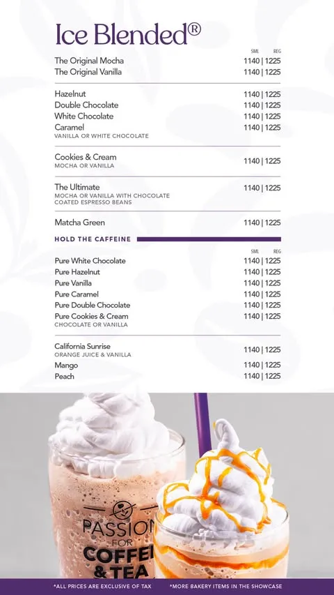 The Coffee Bean & Tea Leaf menu