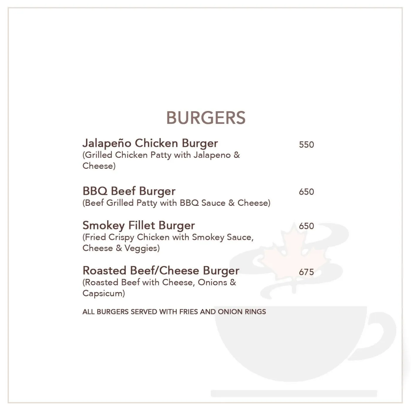 Second Cup Jinnah Park menu