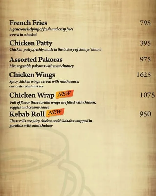 Chaaye Khana DHA 4 menu