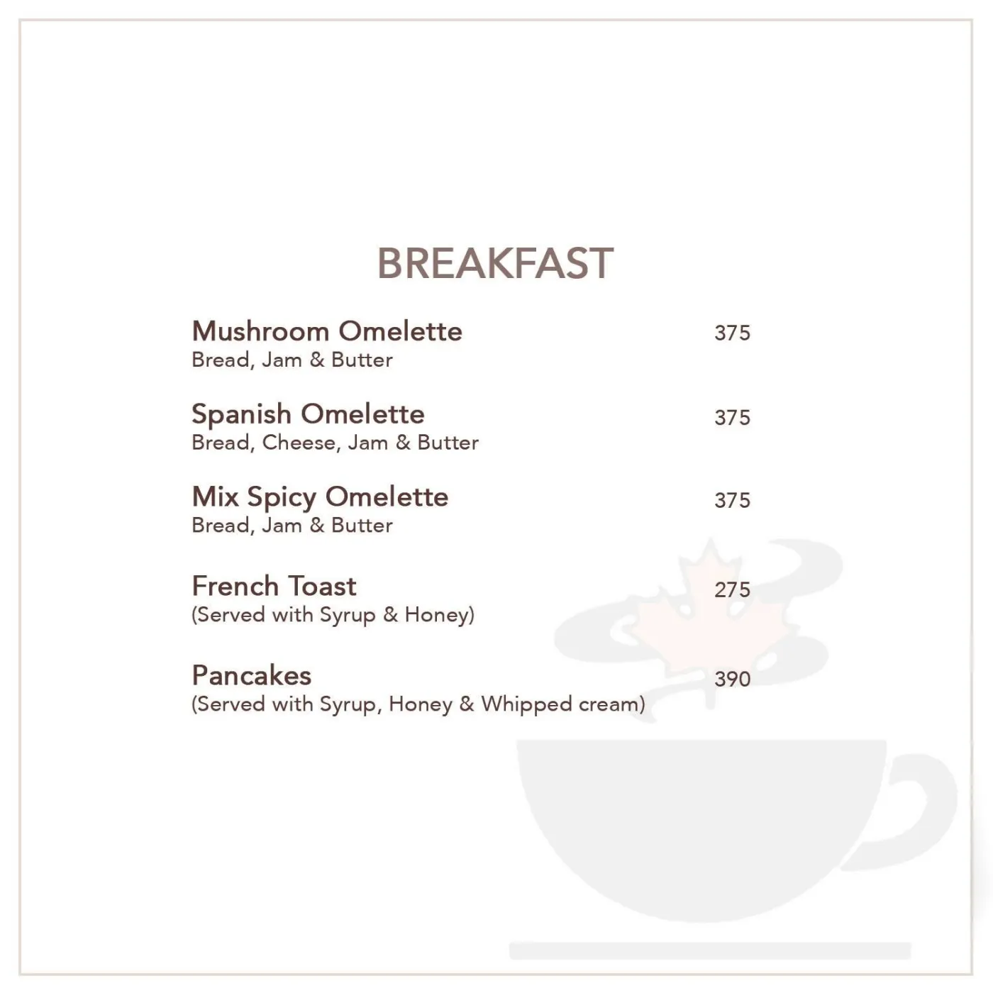 Second Cup Jinnah Park menu