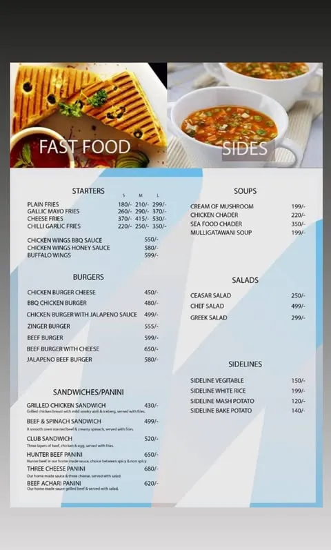 The Front Page Cafe menu