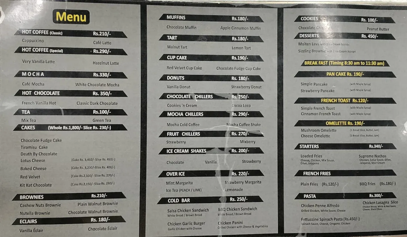 Coffee Castle menu